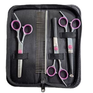 Dog Grooming Scissors Stainless Steel Comb Set - Pink Accents